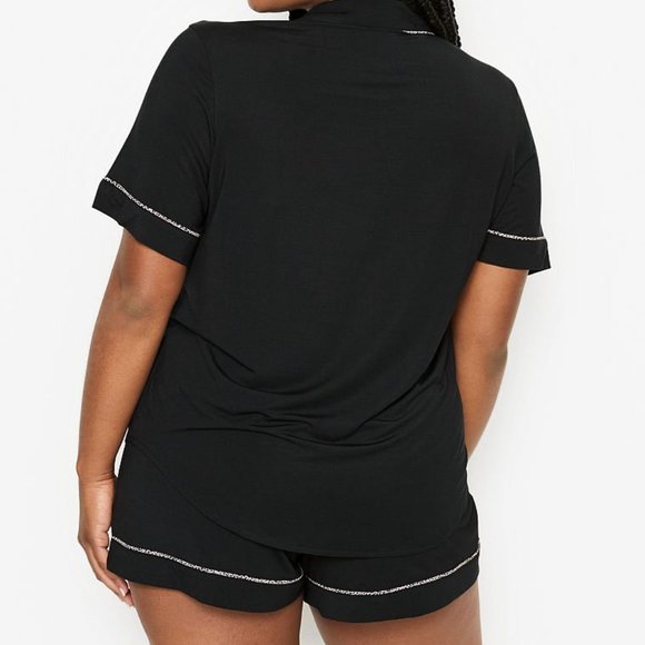 L VS Short PJ Set Black with Leopard Piping Heavenly Modal Softest PJs NWT - Picture 10 of 11